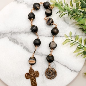 CLEARANCE St. Christopher Single-Decade Pocket Rosary | Agate | Solid Bronze | Catholic Gift | Rosary Tenner |Prayer Beads |Patron of Travel