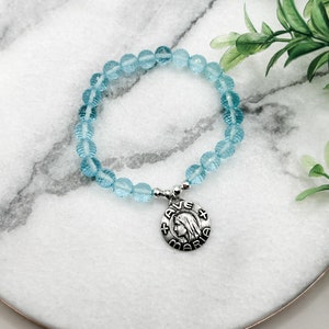 CLEARANCE Ave Maria Stretch Bracelet | Aqua Quartz | Hematite | Catholic Gift | Catholic Jewelry | Confirmation Gift | Religious Gift