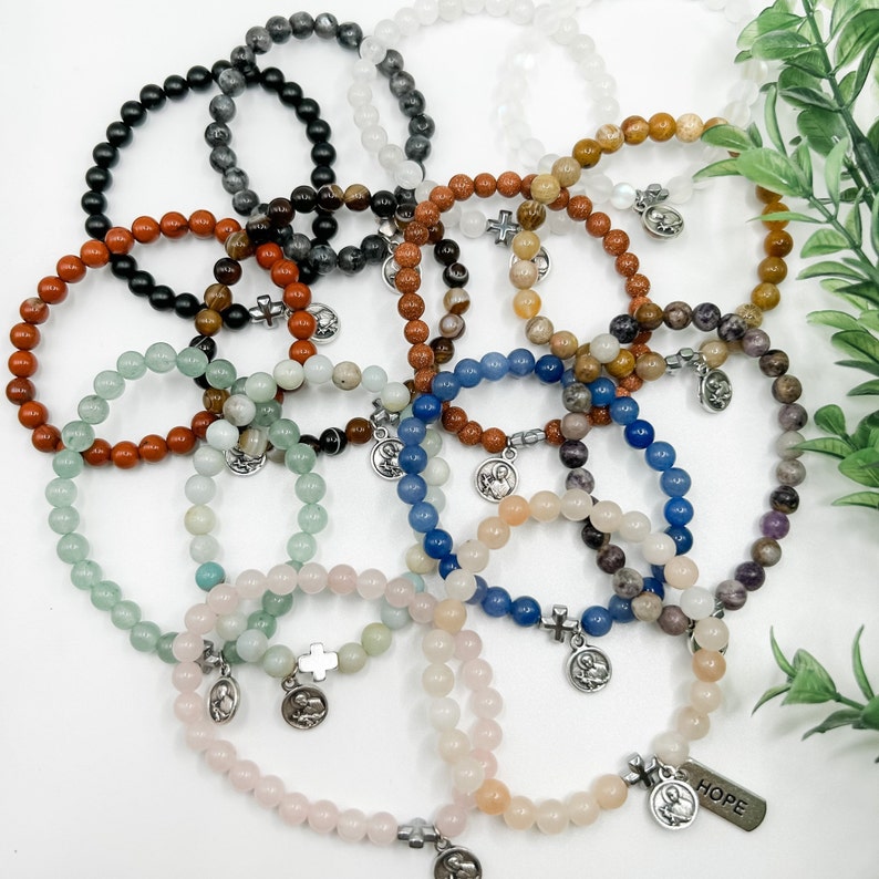 St. Gerard Majella Stretch Bracelet Natural Gemstones Etsy