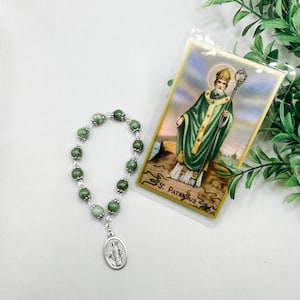 St. Patrick Chaplet & Prayer Card | Spruce Jade | Czech Crystal | Hematite | Silver | Catholic Gift