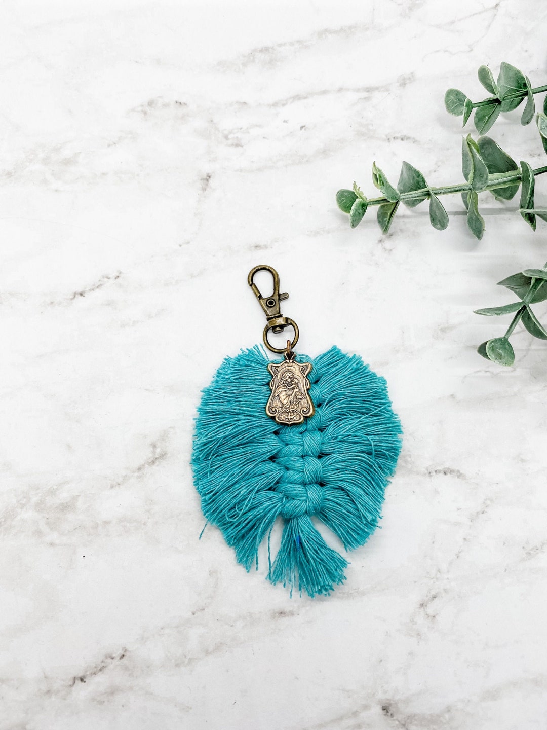 CLEARANCE Madonna and Child Macramé Keychain/purse Clip Solid Bronze