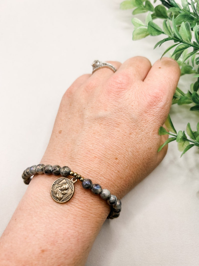 CLEARANCE Our Lady of Good Counsel Stretch Bracelet Labradorite Solid