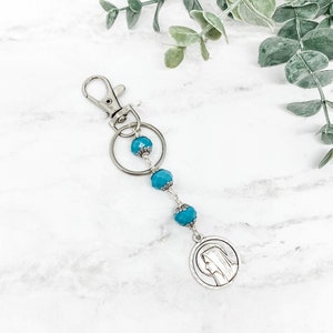 CLEARANCE Our Lady of Lourdes Three Hail Mary Keychain/Purse Clip | Crystal Glass | Catholic/Religious Gift | Sacrament Gift