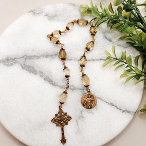 St. Gabriel Single-Decade Pocket Rosary | Citrus Quartz | Solid Bronze | Catholic Gift | Rosary Tenner | Prayer Beads