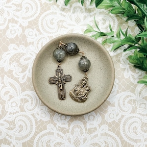 St. Anthony Three Hail Mary Chaplet | Labradorite | Solid Bronze | Catholic Gift | Confirmation Gift | Patron Saint of the Poor & Priests