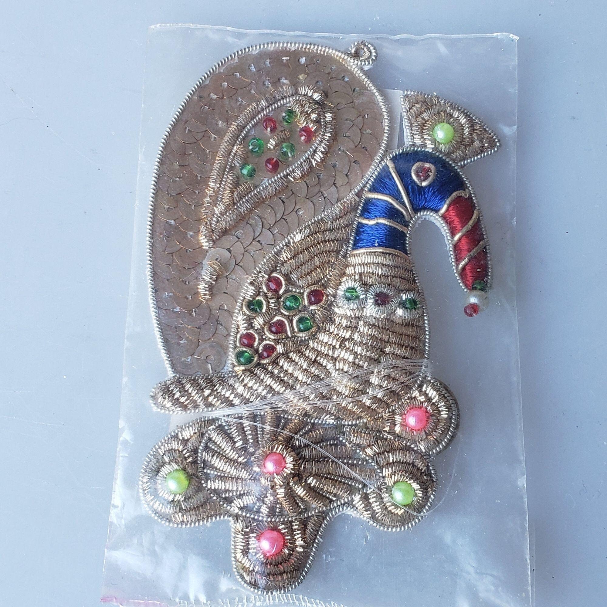 Indian Peacock appliques beaded sequined bullion stitch 3.5 Etsy