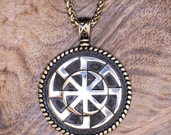 Bronze Handmade Pendant with chain Slavic Star Sun Pendant Star Jewelry 