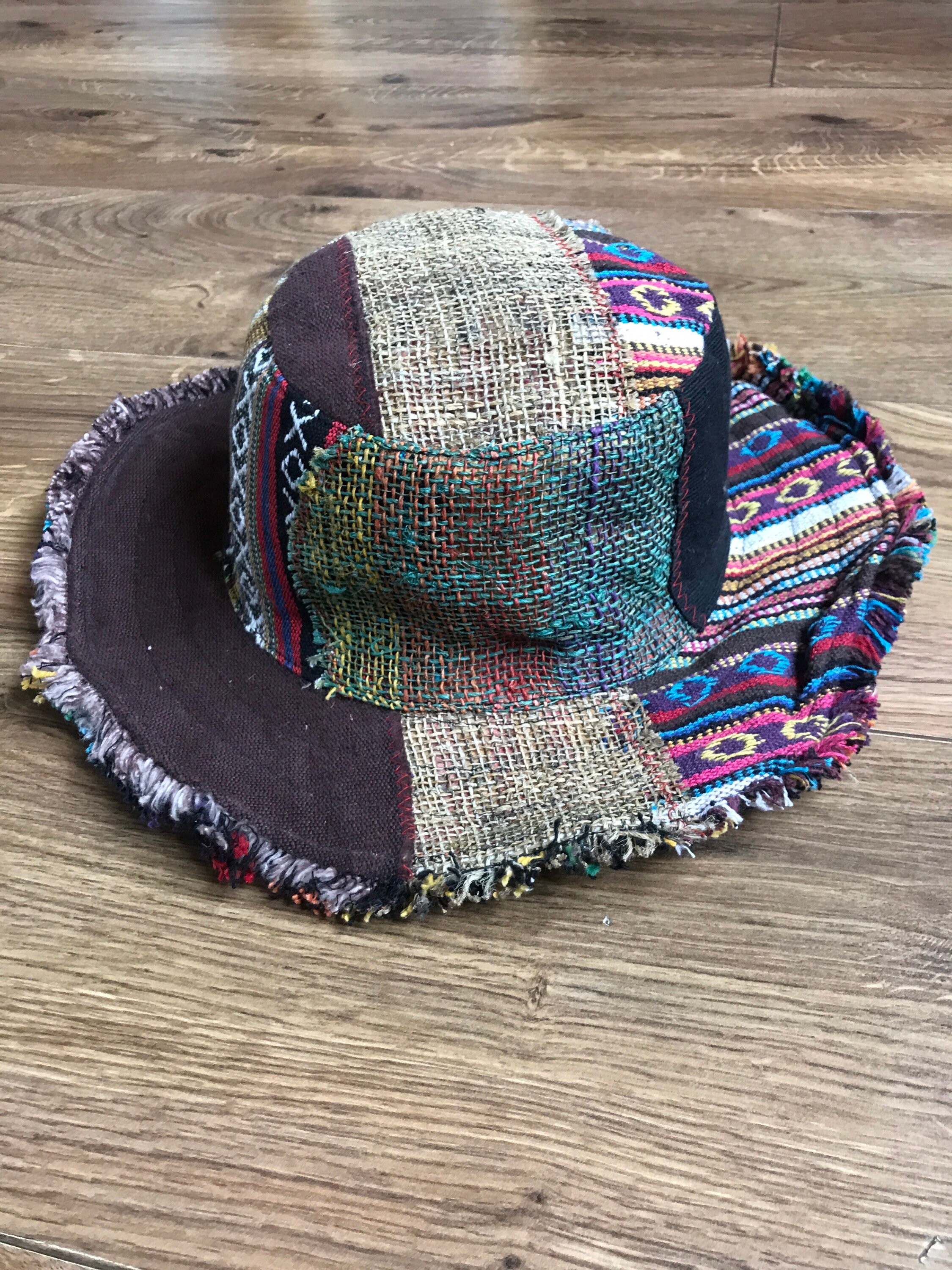 Patchwork Multicolored Mushroom Hemp Hat With Hidden Pocket Fedorahats Hippie Sunhat Unisex Friendly Wide Brim Travel Hat
