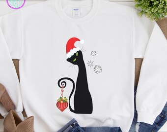 Christmas Cat Sweatshirt|Meowy Christmas Sweater|Winter Sweatshirt|Cat lover gift|Women's Cat Sweatshirt|Cozy Sweatshirt|Comfy Sweatshirt