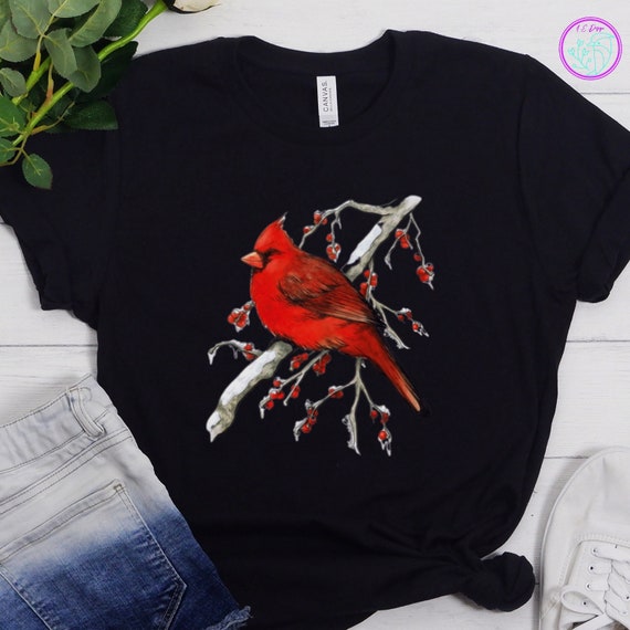 Winter Cardinal Shirt christmas Shirt holiday Party Top christmas Tshirt bird Lover Shirt winter Bird Tee gift for Her christmas Pajama Tee Etsy