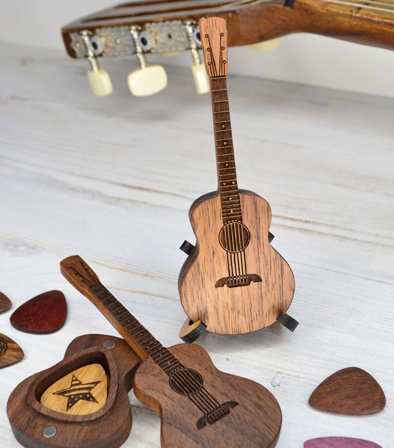 Personalized engraved guitar pick box walnut acoustic guitar Etsy