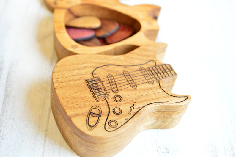 Custom Wood Guitar Pick Box Personalized Engraved Electric Etsy