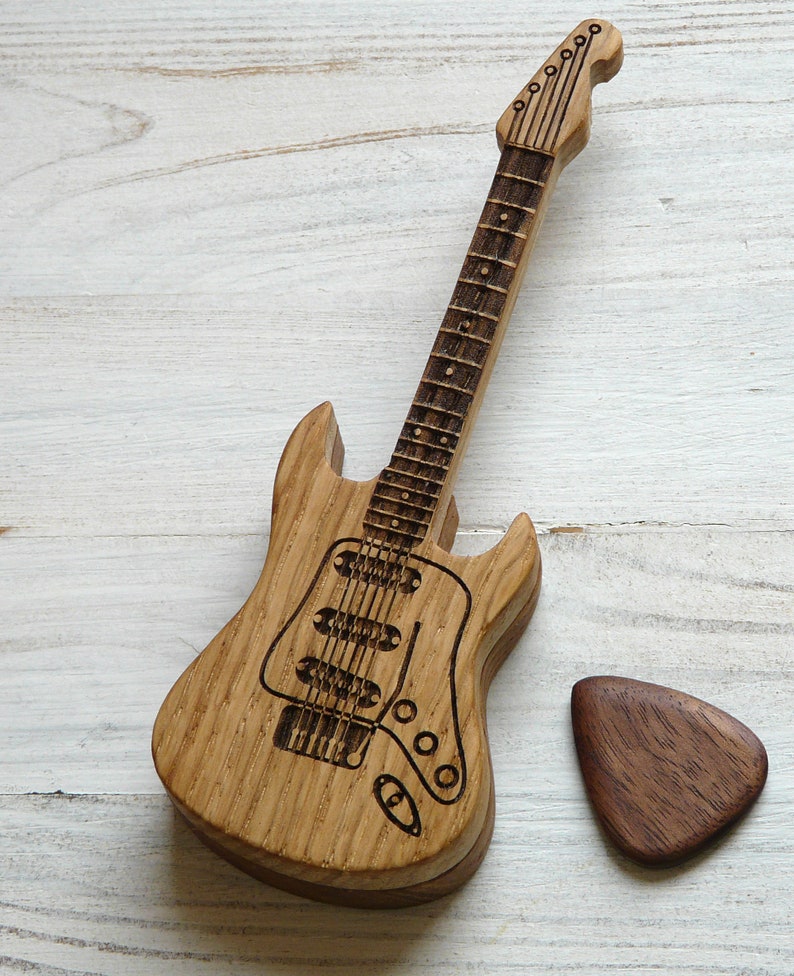 Wood guitar pick box personalized engraved electric guitar Etsy