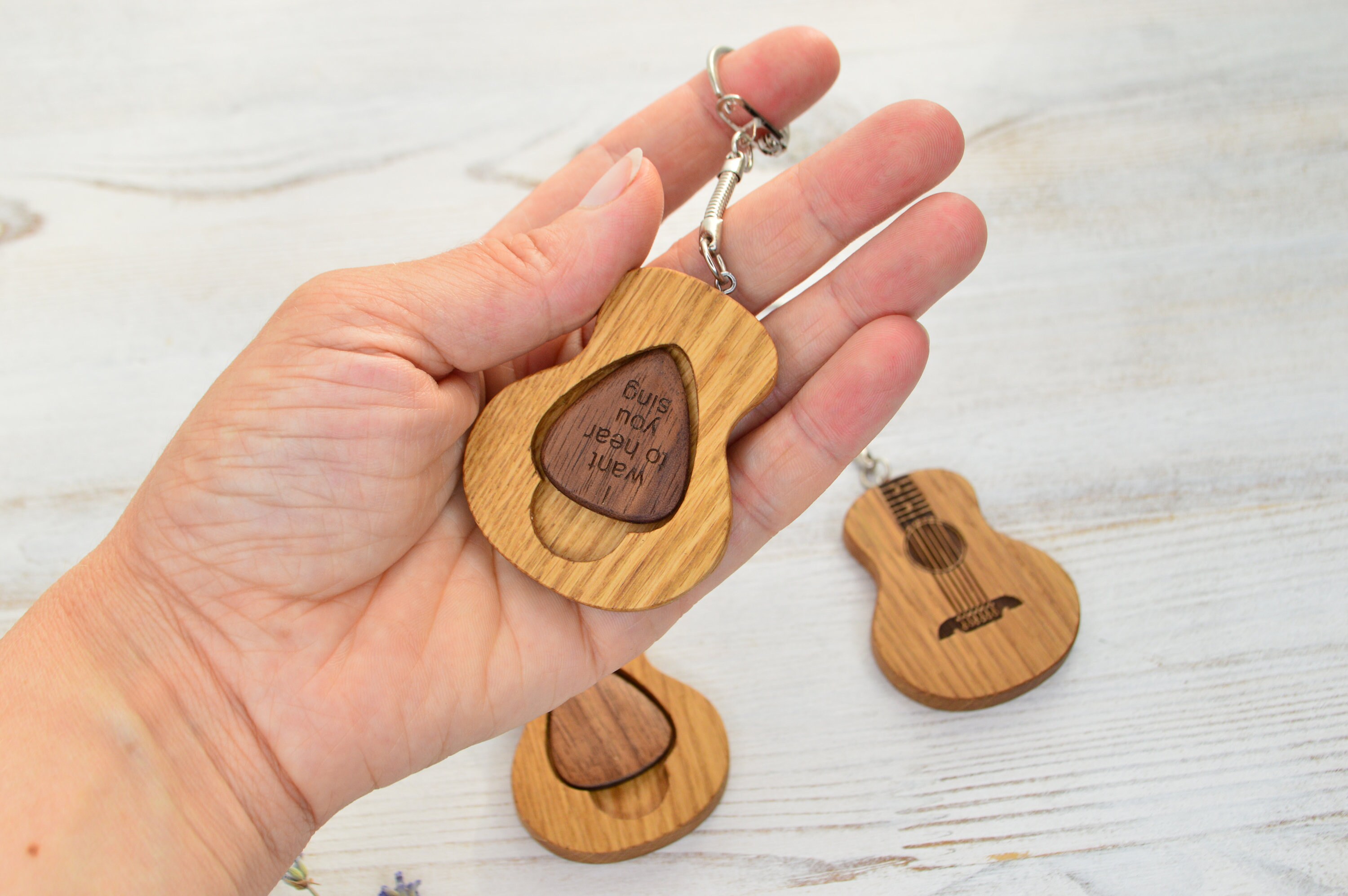 Personalized Keychain Acoustic Guitar With Guitar Pick Custom Etsy