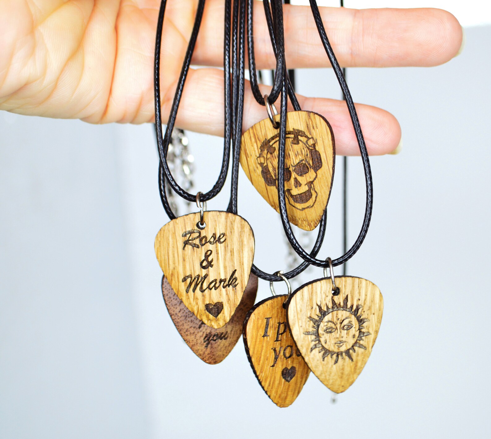 Personalized Guitar Pick Necklace Engraved Wood Guitar Pick Etsy
