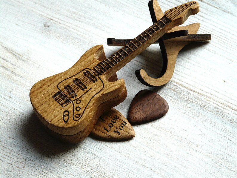 Wood guitar pick box personalized engraved electric guitar Etsy