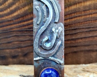 Reticulated Silver on Copper with a 10mm Lapis Lazuli Pendanat