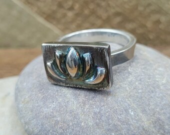 925 solid Sterling Silver Handmade Lotus Ring Men's/Women's/Unisex