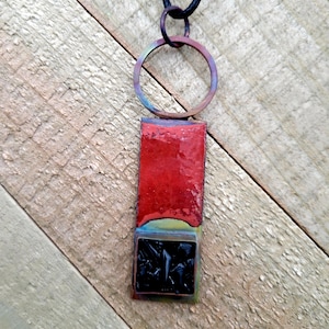 Handmade Enameled Copper Pendant with Onyx chips in resin