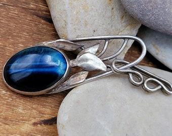 Artisan Handmade Sterling Silver Pendant with an 18x25 Blue Tigers Eye
