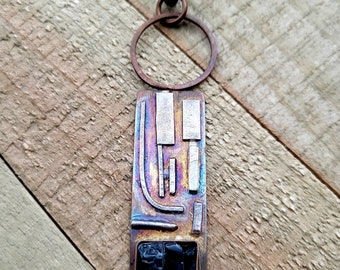 Art Nouveau Sterling Silver on Copper with Black Tourmaline chips in resin