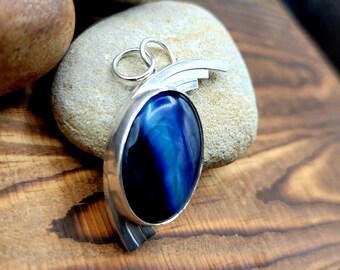 Handmade Artisan 925 Sterling Silver Pendant with a 18x25 Blue Tigers Eye
