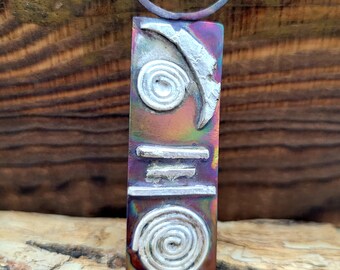 Reticulated Silver on Copper Pendant with adjustable leather neckless