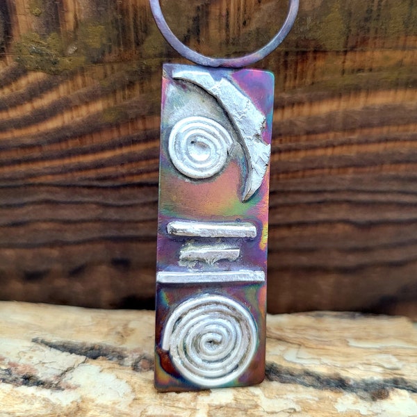 Reticulated Silver on Copper Pendant with adjustable leather neckless