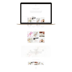 Puede incluir: Un ordenador port&aacute;til que muestra un sitio web con un dise&ntilde;o minimalista. El sitio web presenta im&aacute;genes de productos, texto y un logotipo. La est&eacute;tica general es limpia y elegante, con un enfoque en la presentaci&oacute;n visual. El tema del sitio web parece estar relacionado con productos de belleza o estilo de vida.