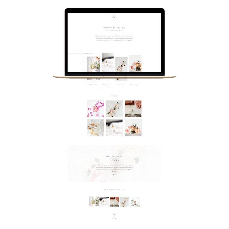 Puede incluir: Un ordenador port&aacute;til que muestra un sitio web con un dise&ntilde;o minimalista. El sitio web presenta im&aacute;genes de productos, texto y un logotipo. La est&eacute;tica general es limpia y elegante, con un enfoque en la presentaci&oacute;n visual. El tema del sitio web parece estar relacionado con productos de belleza o estilo de vida.