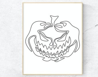 Halloween Pumpkin mini tats one line drawing decor digital Art minimalist sketch vector file