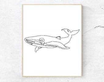 clip art whale one line drawing Art minimalist sketch А4 png, svg, dxf, pdf, sdr, AI vector file