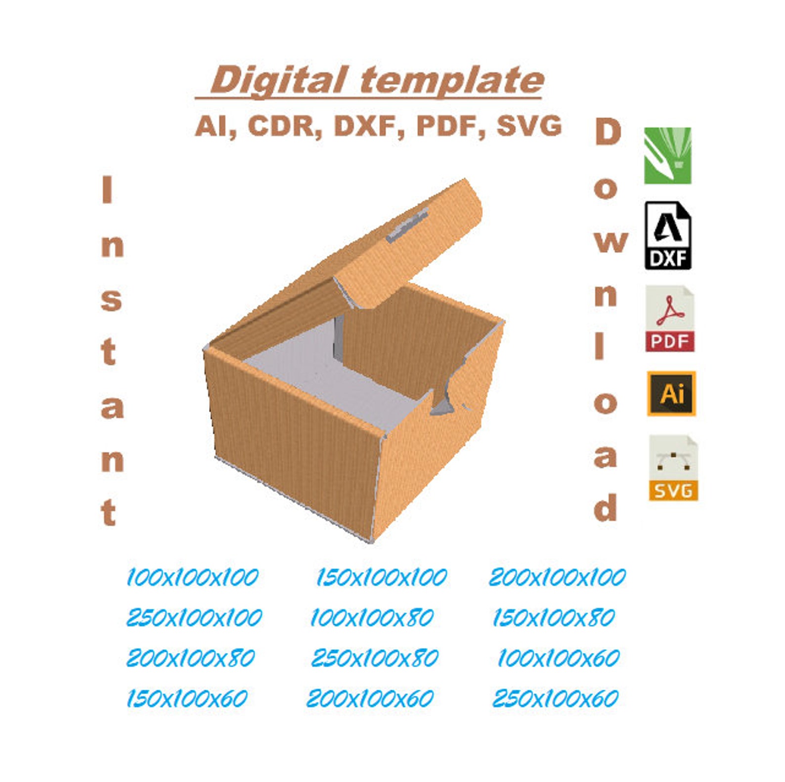 12 Templates Cardboard Box Universal Gift Box Digital Download Etsy