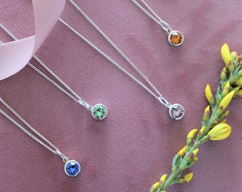 Sterling Silver Crystal Birthstone Pendant Necklace | Personalised Message Available