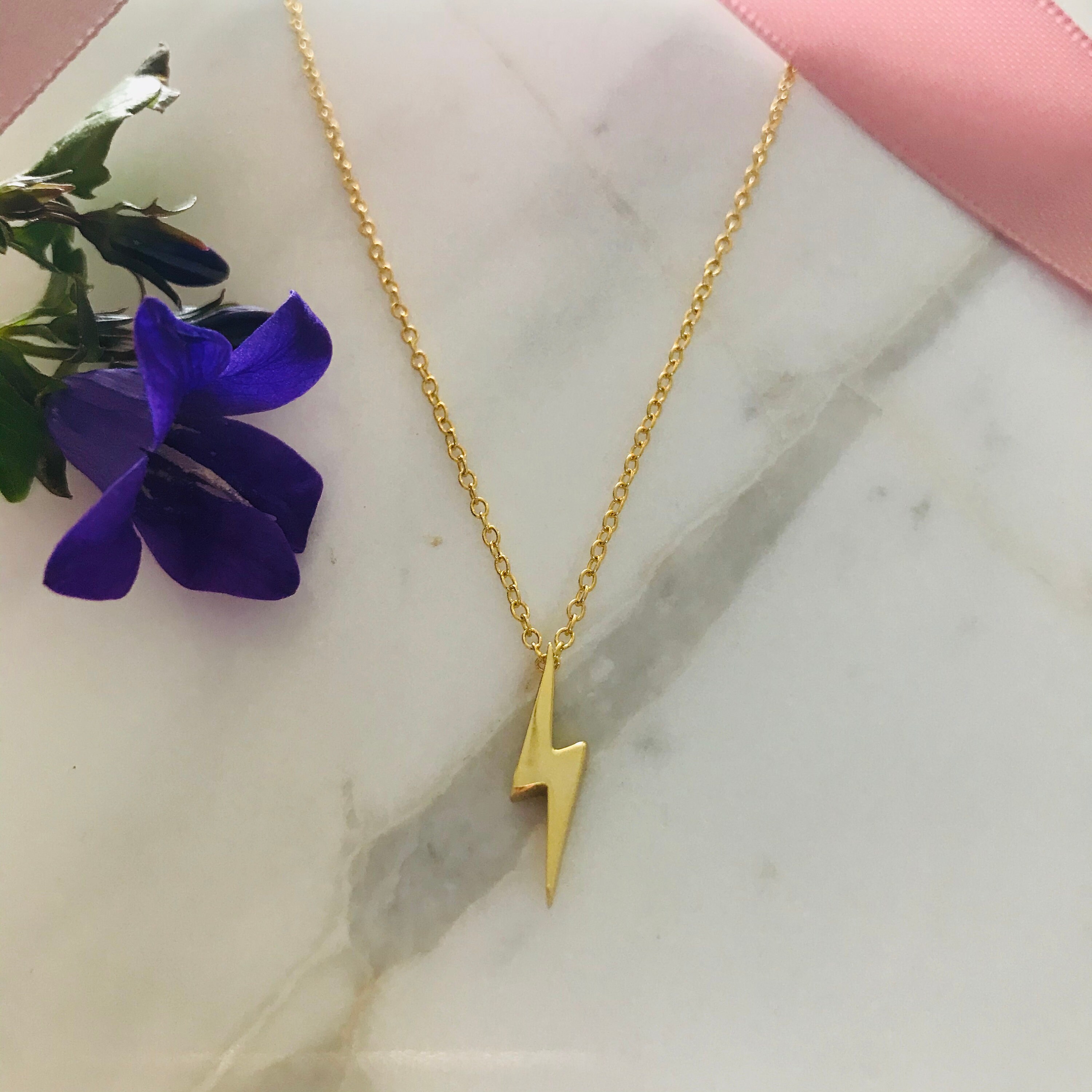 Gold Lightning Bolt Necklace Sterling Silver Necklace Gifts Etsy