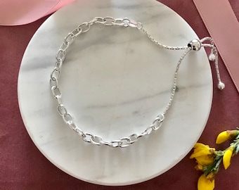 Sterling Silver Slider Bracelet | Adjustable Chain Link | Delicate Lightweight Design