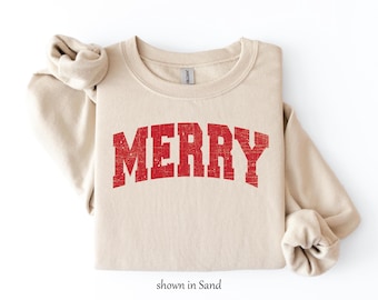 MERRY sweatshirt, Distressed Comfortable Christmas Holiday crewneck or hoodie