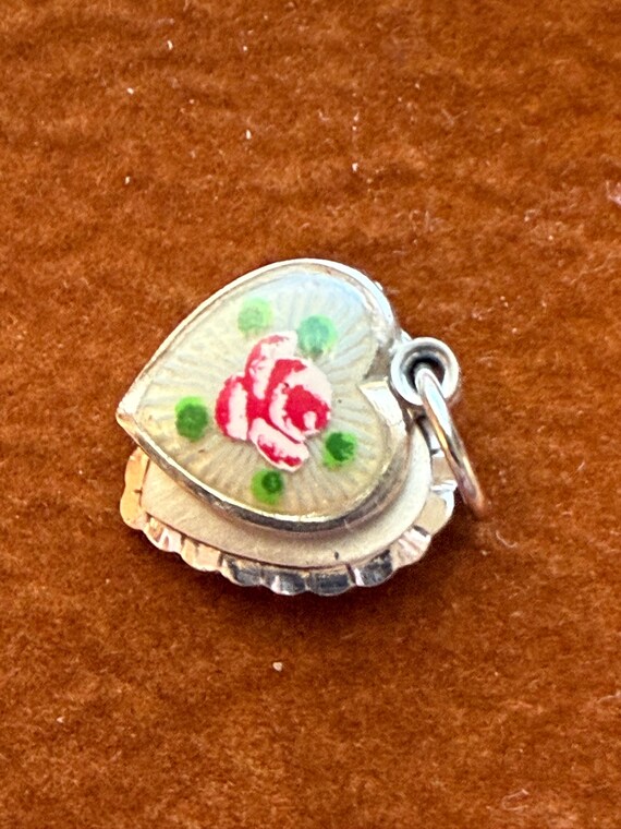 Guilloche Enamel Miraculous Medal Heart Charm Madonna View 2