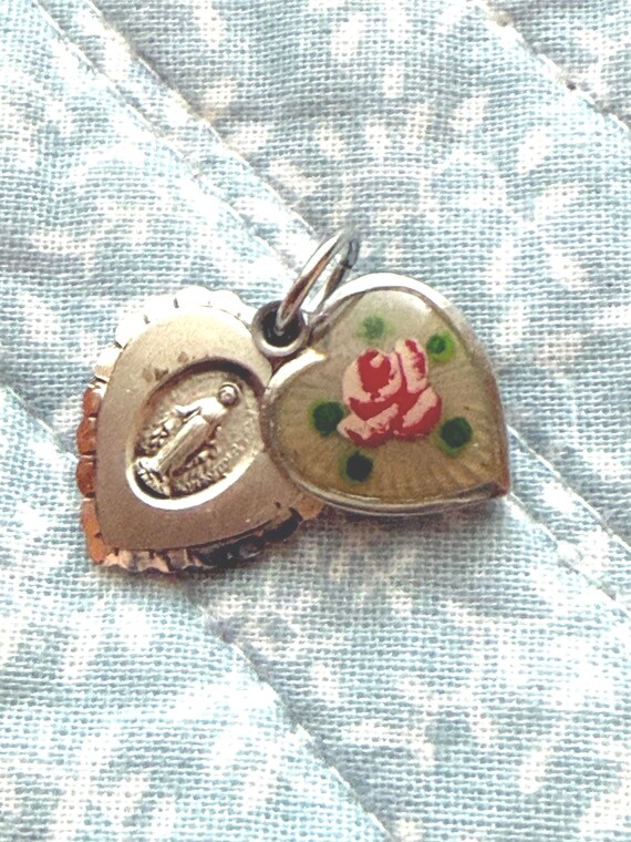 Guilloche Enamel Miraculous Medal Heart Charm Madonna View 3