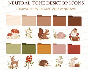 Autumn Desktop Organizer Wallpaper + Folder Icons ,Fall Desktop Wallpaper , MAC & Windows Desktop folder icons , Forest Woodland Animals