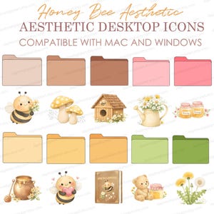 Honey Bee Desktop Icons for Mac & Windows, Cute Kawaii Folder Icons, Bumblebee Wildflower Aesthetic Computer Organizing icons, PC File icons