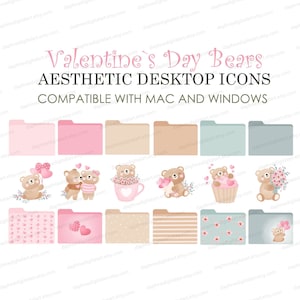 Iconos de carpetas de escritorio Kawaii, MAC y Windows Lindos iconos de escritorio, Osos del día de San Valentín, Iconos de archivos de computadora rosados, Carpetas de escritorio estéticas