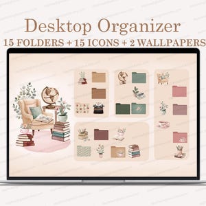 BOOK LOVER Desktop & Laptop Organizer Wallpaper, Desktop Folder icons for MAC Windows, Aesthetic Desktop Folder Icons, Plants Books icons