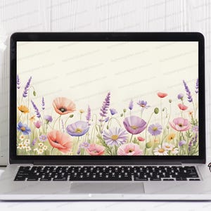 Wildflower Desktop Wallpaper Floral Computer Background Spring Laptop Wallpaper Instant Download MAC Windows wallpaper coquette design
