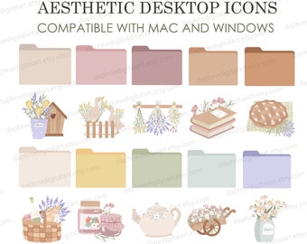 Aesthetic Desktop Folder icons and Wallpapers, Mac & Windows icons, Cottagecore Neutral MacBook  Folders, Cute Computer Desktop Organizer