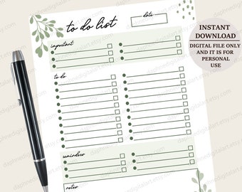 DAILY PLANNER Printable , To Do List Printable , Productivity Planner Page , Botanical Daily Schedule , A4 & US Letter