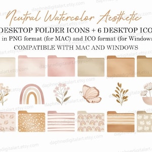 Boho Desktop Ordner Icons für Mac, Desktop Ordner Icons, Ästhetische Desktop Ordner Icons, Aquarell Floral MacOS Desktop | Sofort Download