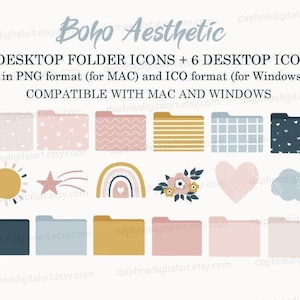 Boho Desktop Ordner Symbole für Mac, Desktop Ordner Symbole, Ästhetische Desktop Ordner Symbole, Ästhetischer MacOS Desktop | Sofortiger Download