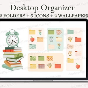 WORK + SCHOOL Desktop Wallpaper - Desktop Wallpaper Organizer Business, MacBook Folder Icons, Student Mac Windows Beige Aesthetic Wallpaper