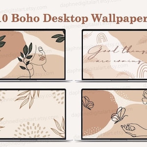 Boho Desktop Hintergrund , Laptop Hintergrund , Macbook Hintergrund , Warmer Neutraler Boho Hintergrund , Moderne Tapete , Grüner Hintergrund